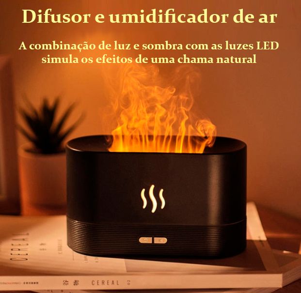 Umidificador e aromatizador com efeito chamas